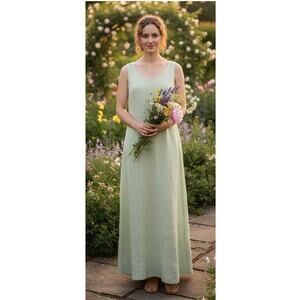 Vtg Sarah Spencer 100% Linen Sleeveless Maxi Dress Size 12 Light Green Lagenlook